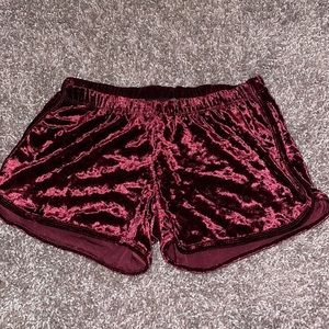 Maroon velvet shorts